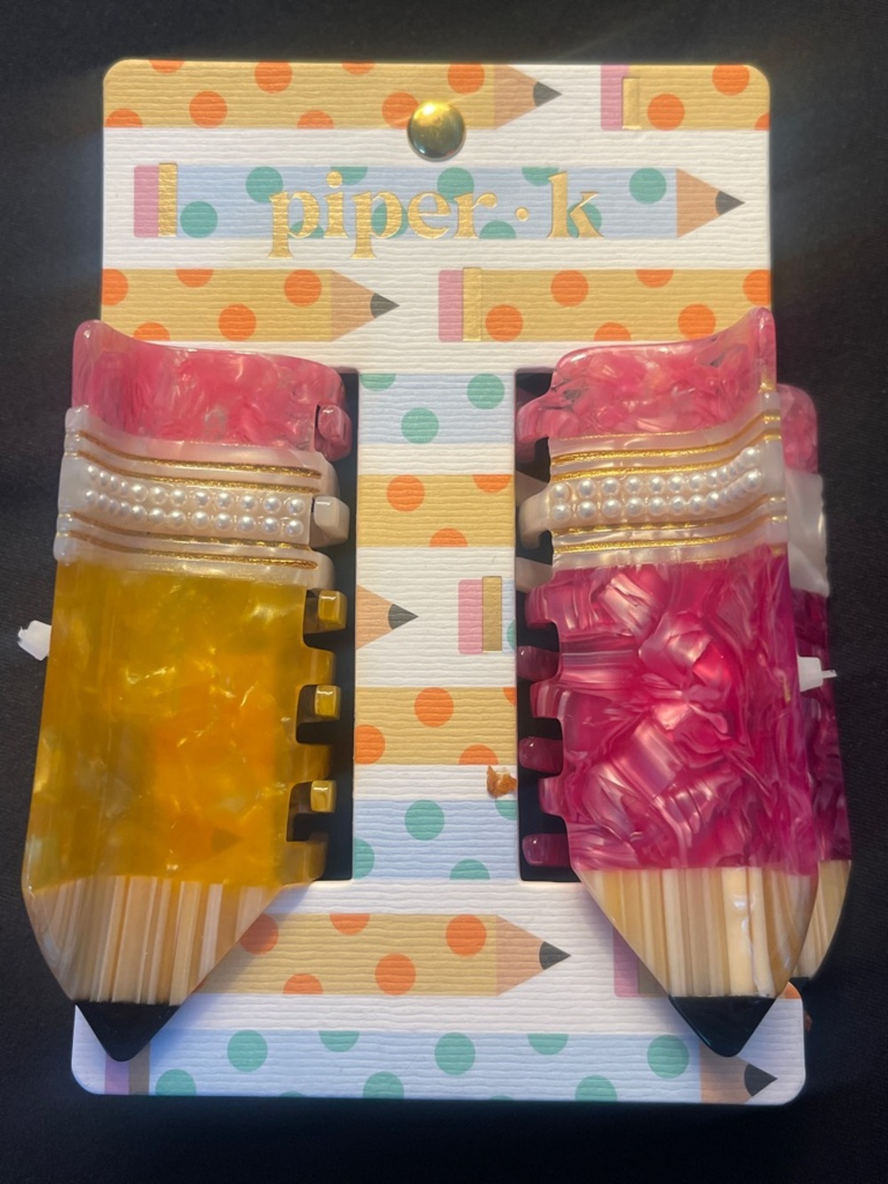 Piper K Pencil✏️ Pearl-Trim Hair Clips Set of 2 ~ Teacher Appreciation👩‍🏫 NWT
